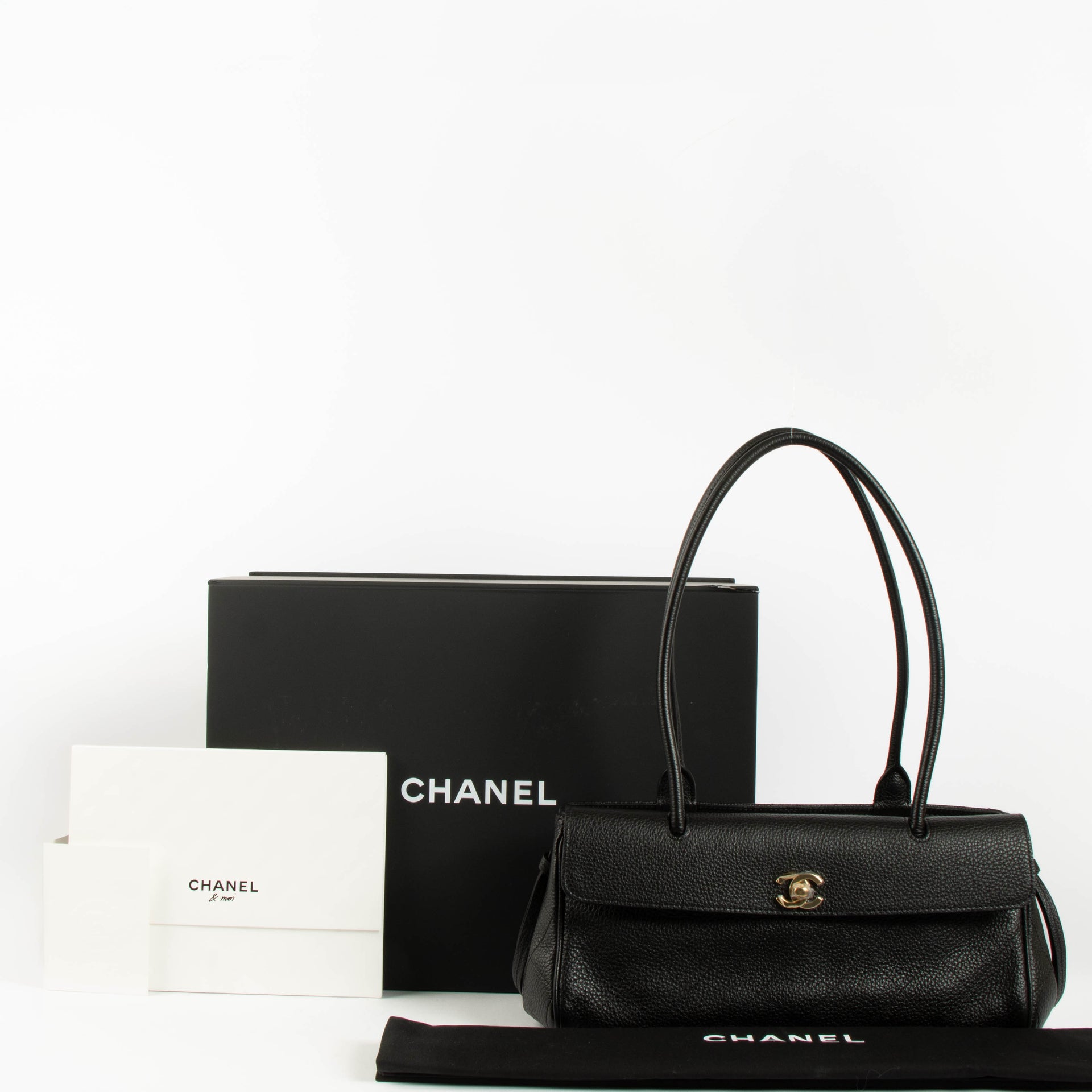 Chanel 26S Black Grained Calfskin Small Urban Essential East West Shopping Tote Bag