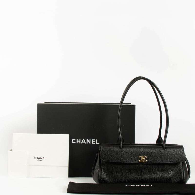 Chanel 26S Black Grained Calfskin Small Urban Essential East West Shopping Tote Bag