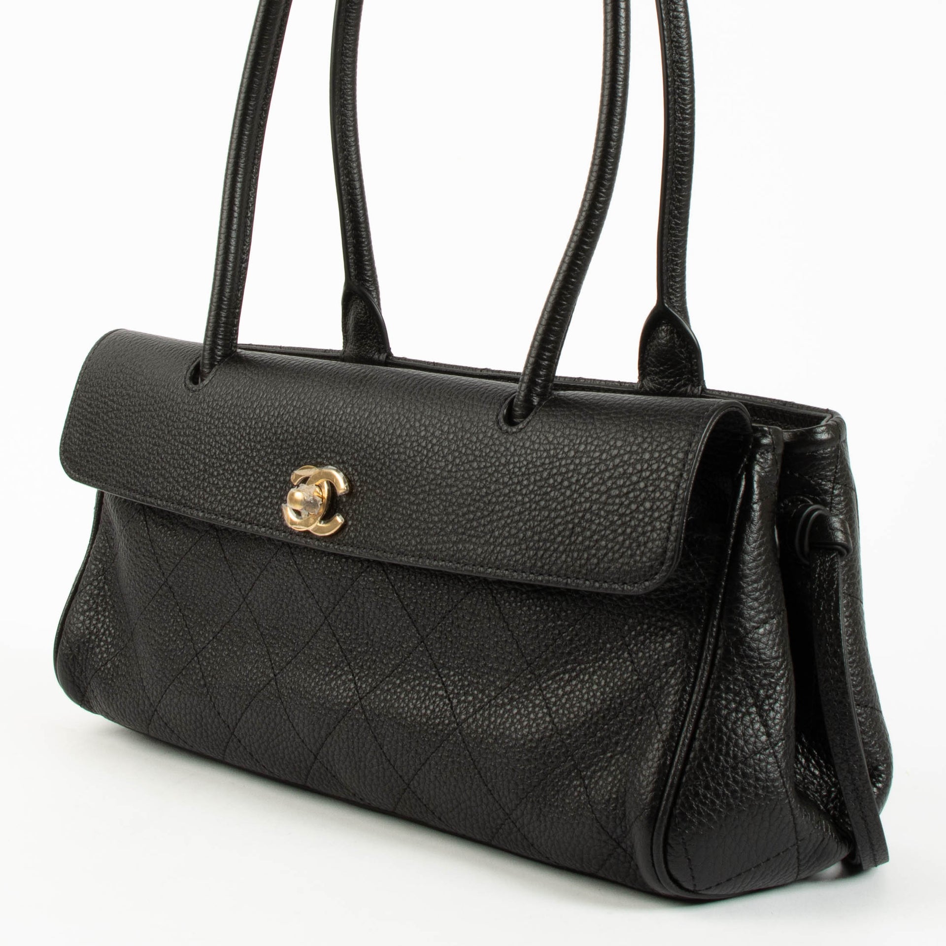 Chanel 26S Black Grained Calfskin Small Urban Essential East West Shopping Tote Bag