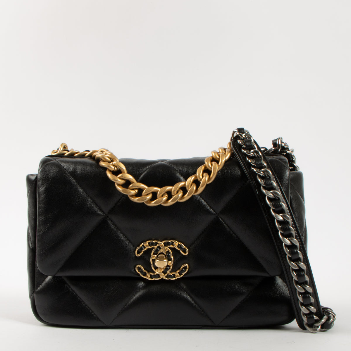 Shop the authentic Chanel Black Lambskin Small Chanel 19 Bag second hand on Labellov.com!