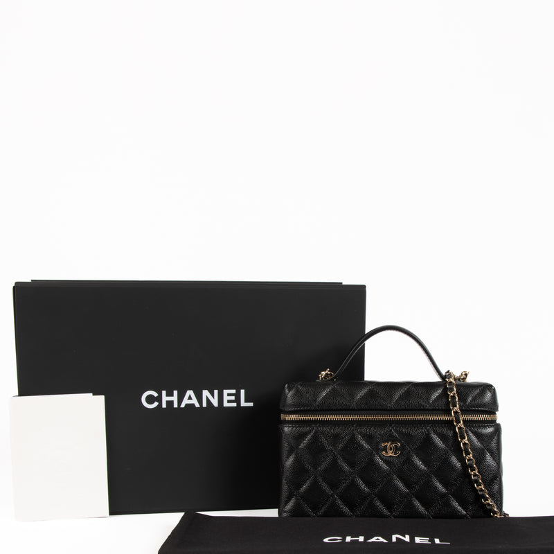 Chanel Black Caviar Classic Slim Vanity With Chain Bag