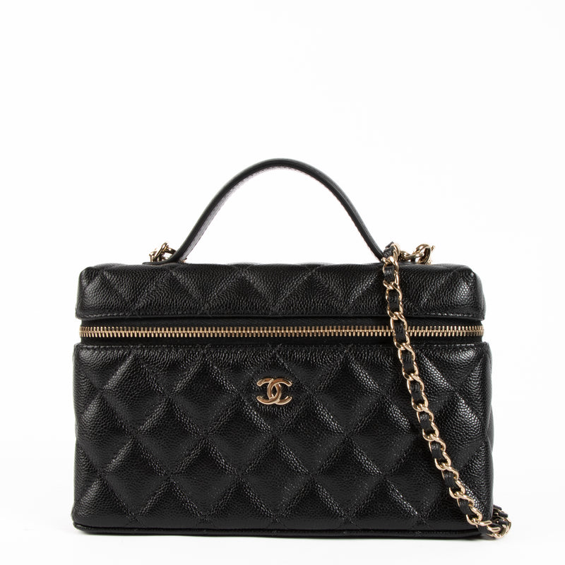Chanel Black Caviar Classic Slim Vanity With Chain Bag
