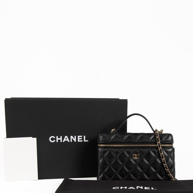 Chanel Black Caviar Classic Slim Vanity With Chain Bag