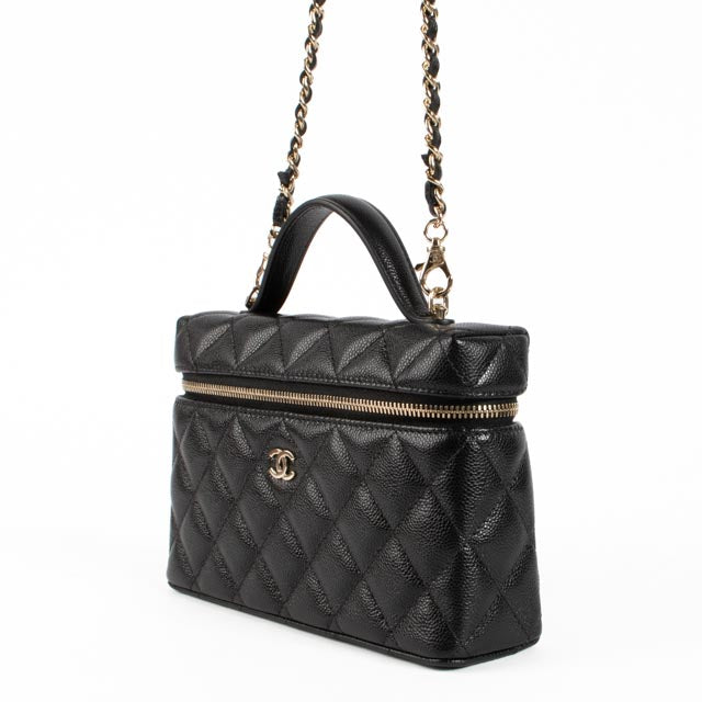 Chanel Black Caviar Classic Slim Vanity With Chain Bag