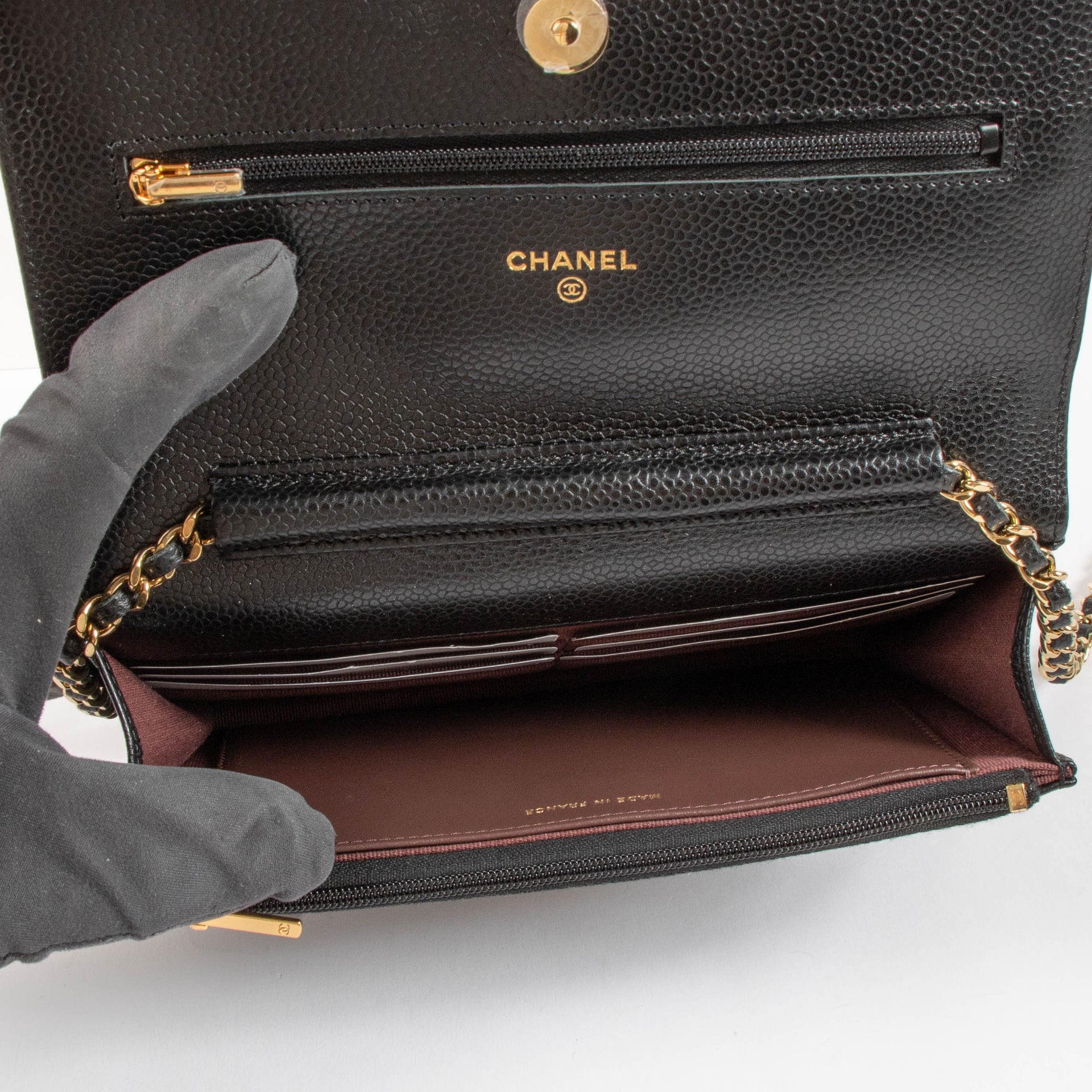 Chanel Black Caviar Classic Wallet On Chain