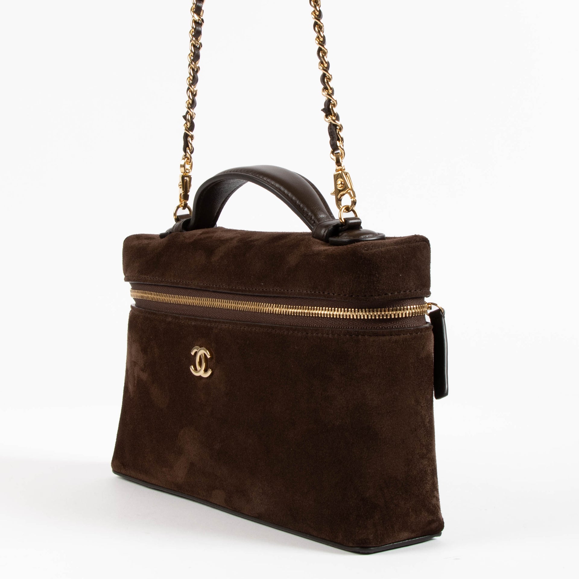 Chanel 26A Dark Brown Suede Large Vanity With Chain