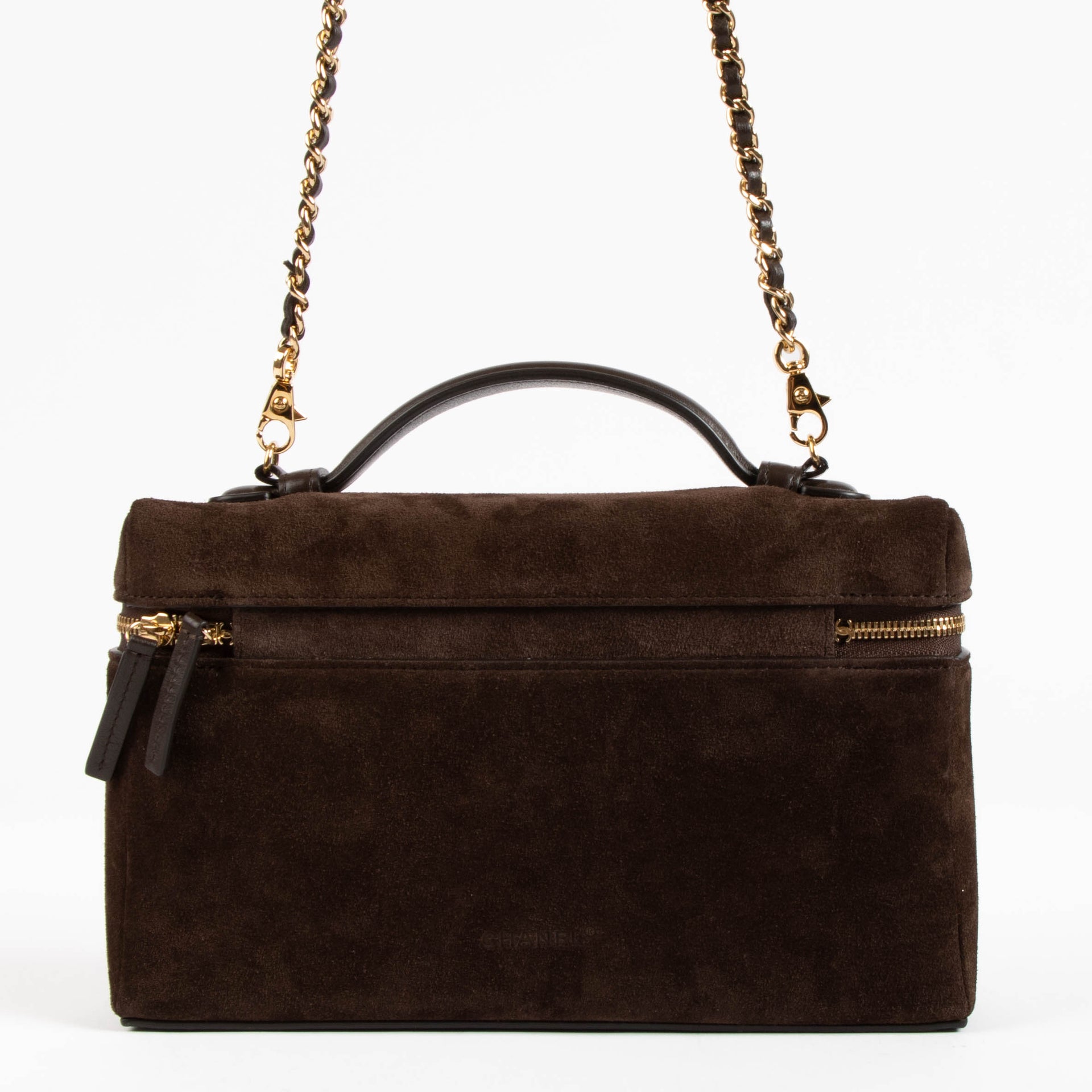 Chanel 26A Dark Brown Suede Large Vanity With Chain