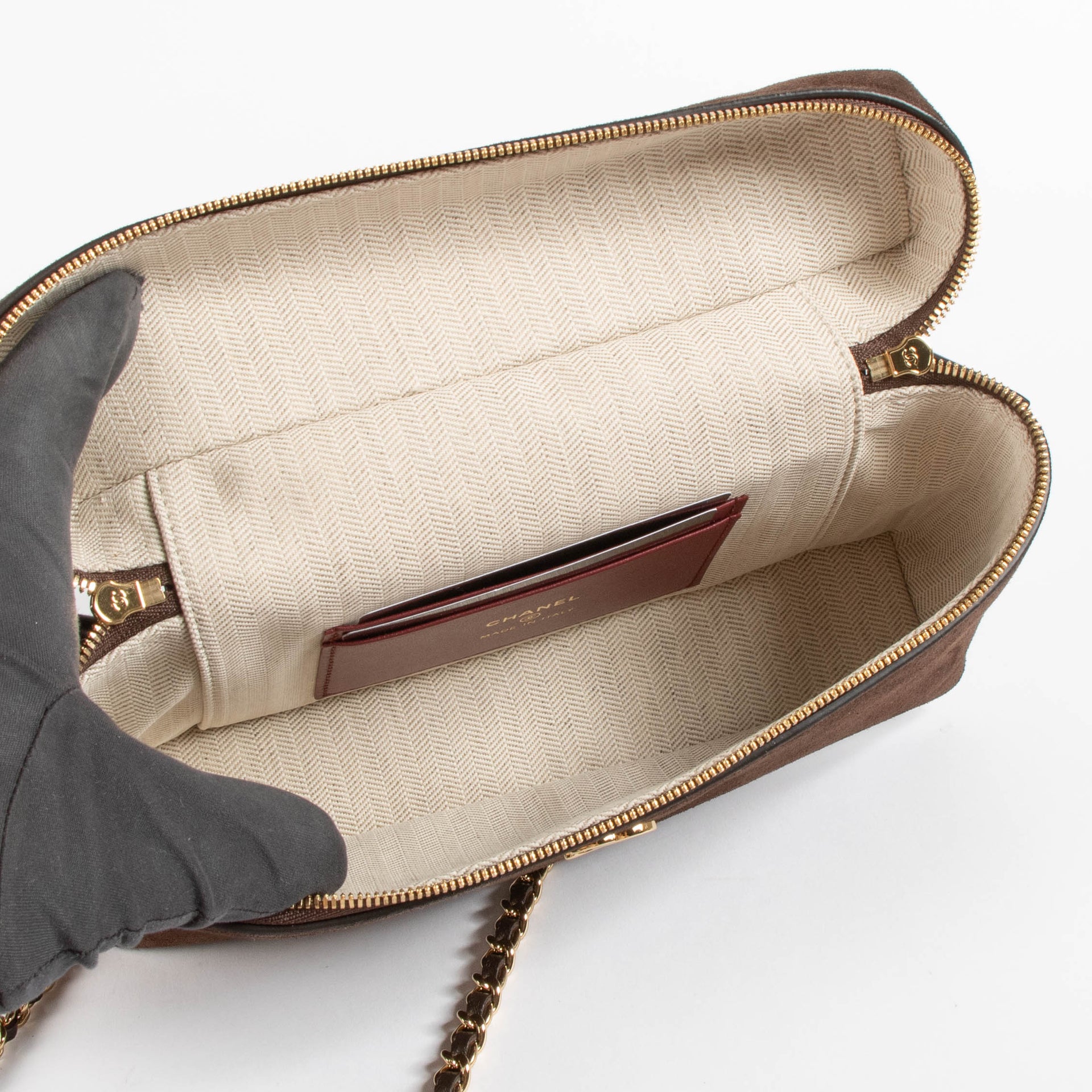 Chanel 26A Dark Brown Suede Large Vanity With Chain