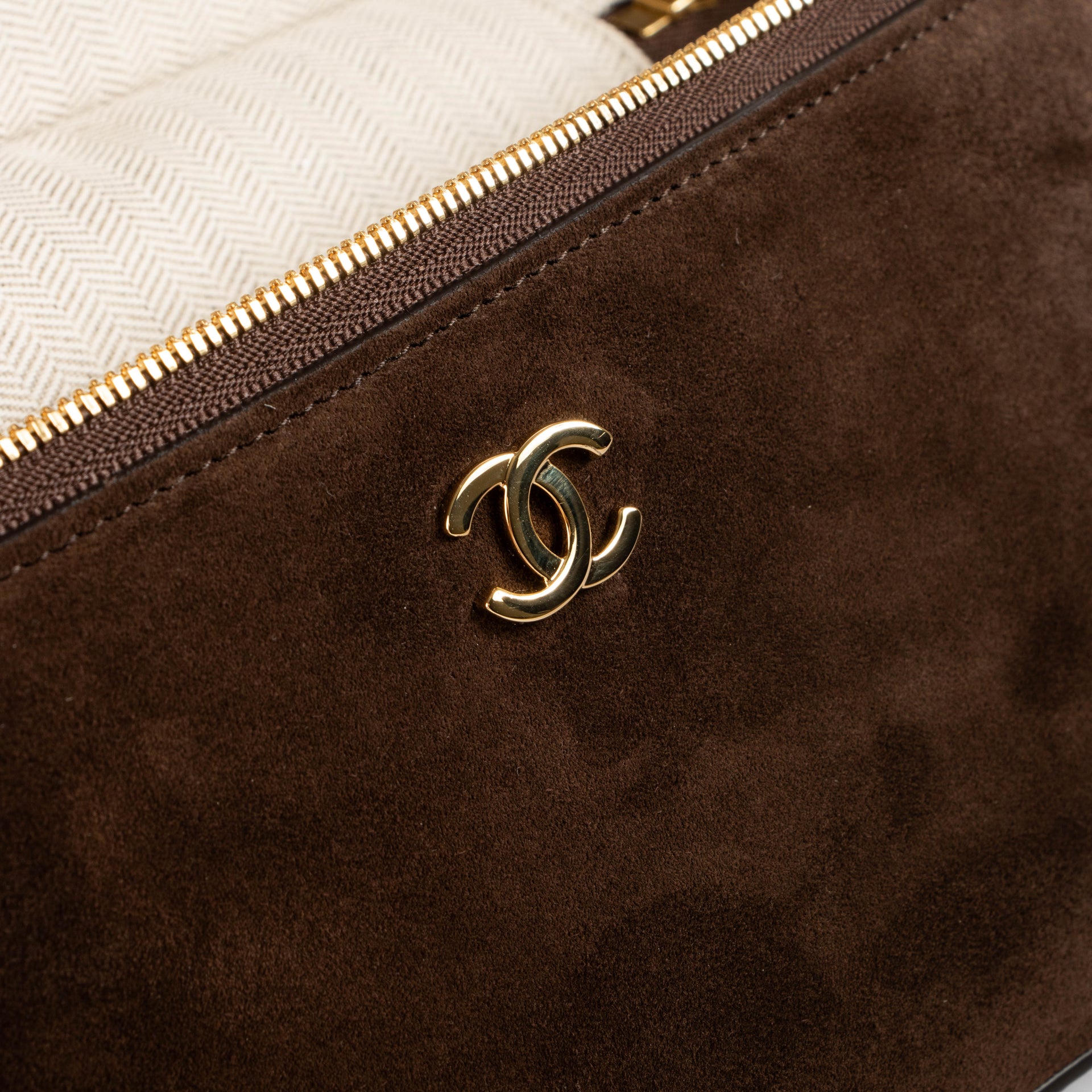 Chanel 26A Dark Brown Suede Large Vanity With Chain