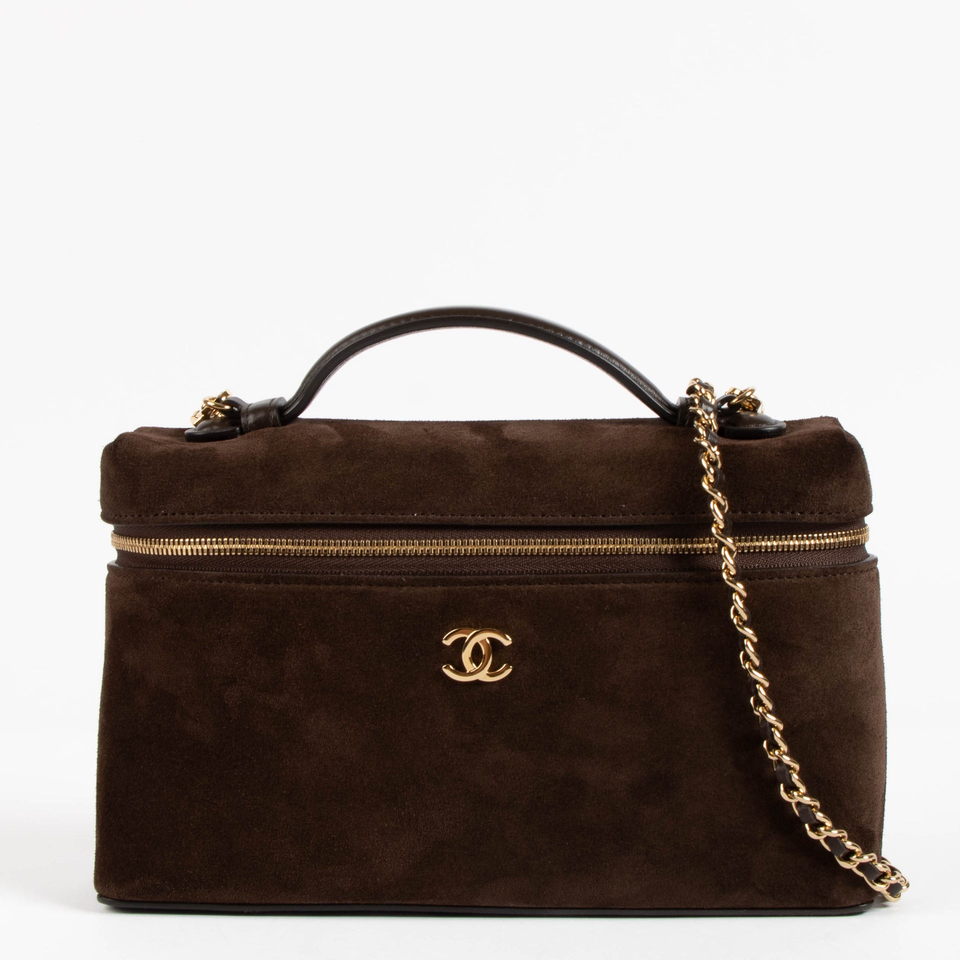 Chanel 26A Dark Brown Suede Large Vanity With Chain