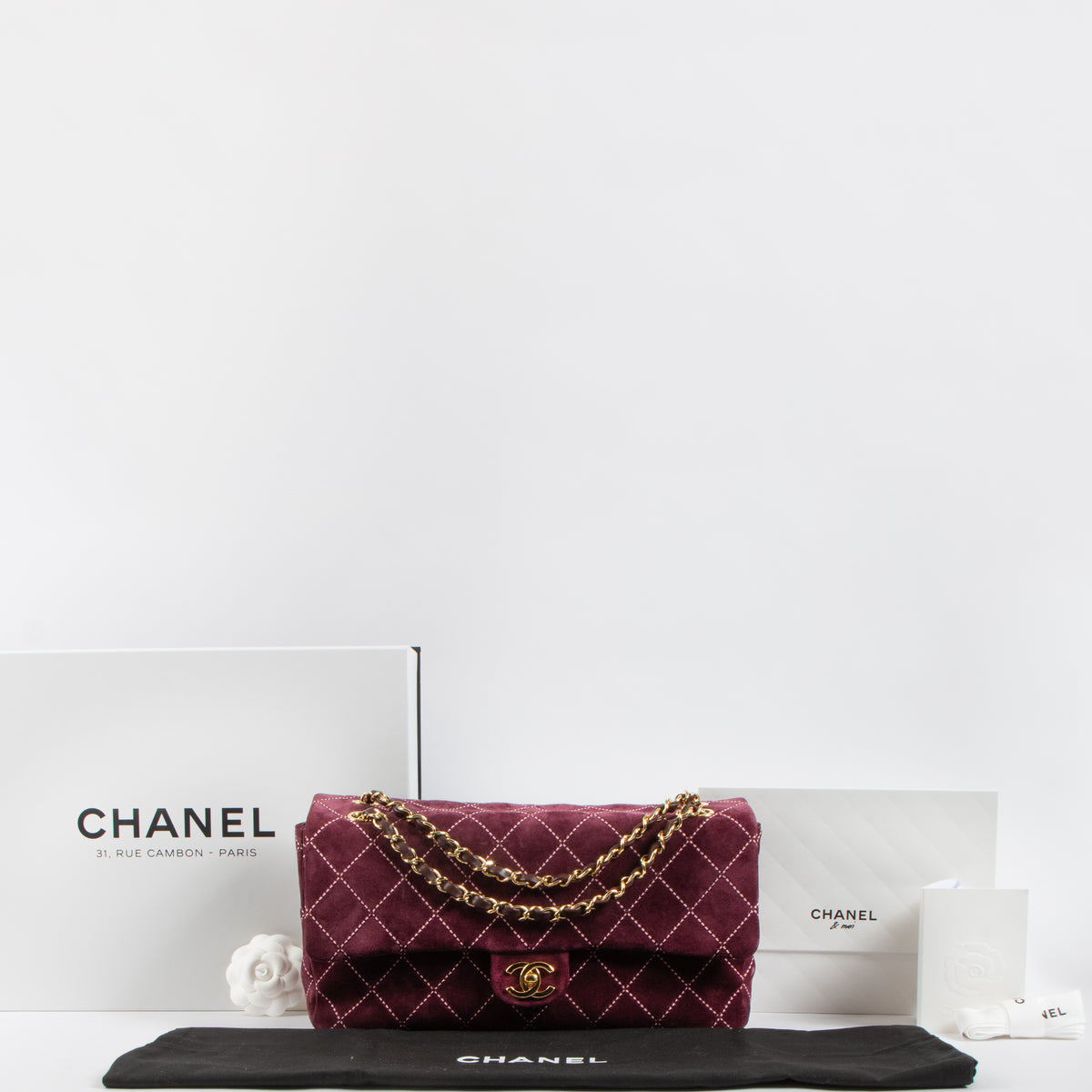 Chanel 26B Burgundy Suede Maxi Flap Bag