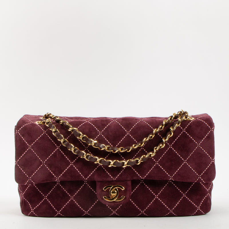 Chanel 26B Burgundy Suede Maxi Flap Bag
