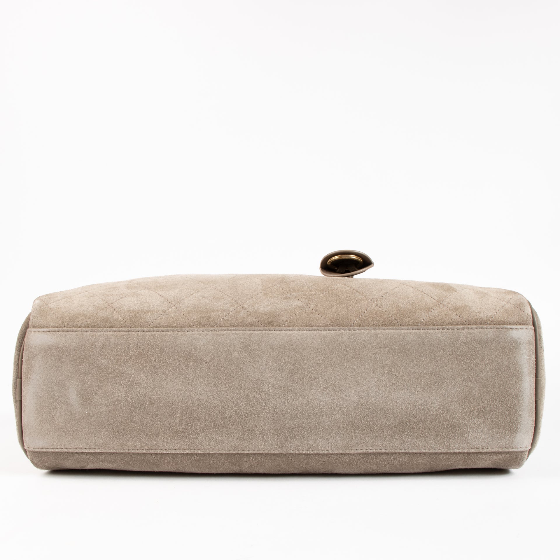 Shop the authentic Chanel 26S Grey Suede Large Perfect Bowling Bag on Labellov.com !