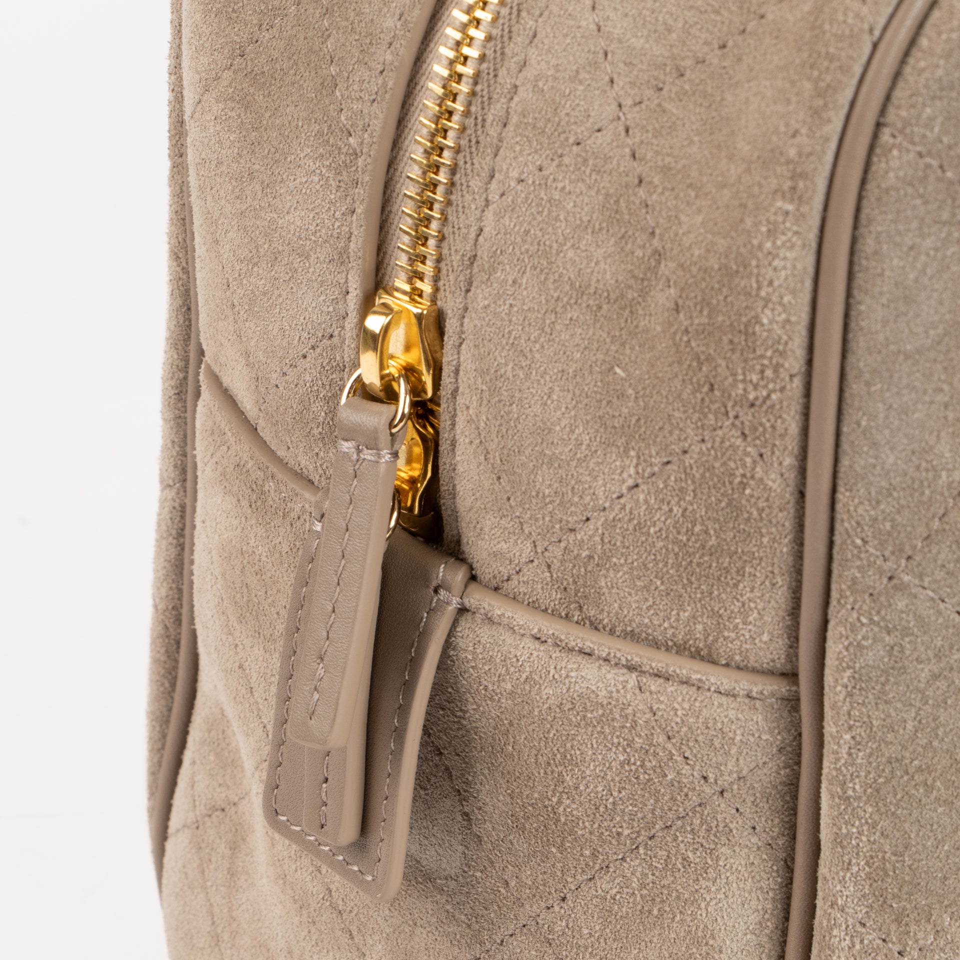 Shop the authentic Chanel 26S Grey Suede Large Perfect Bowling Bag on Labellov.com !