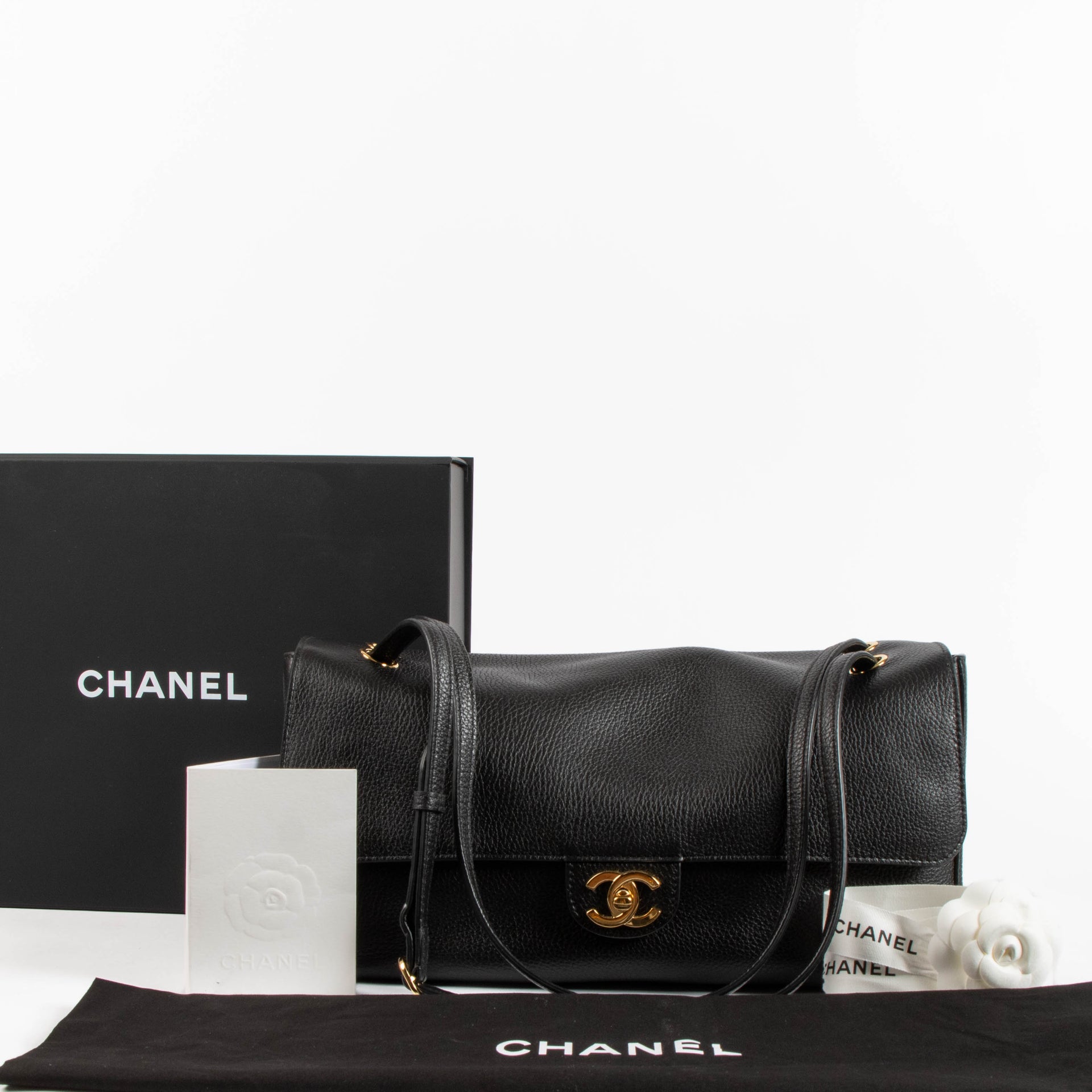 Chanel 26S Black Grained Calfskin Maxi Flap Bag