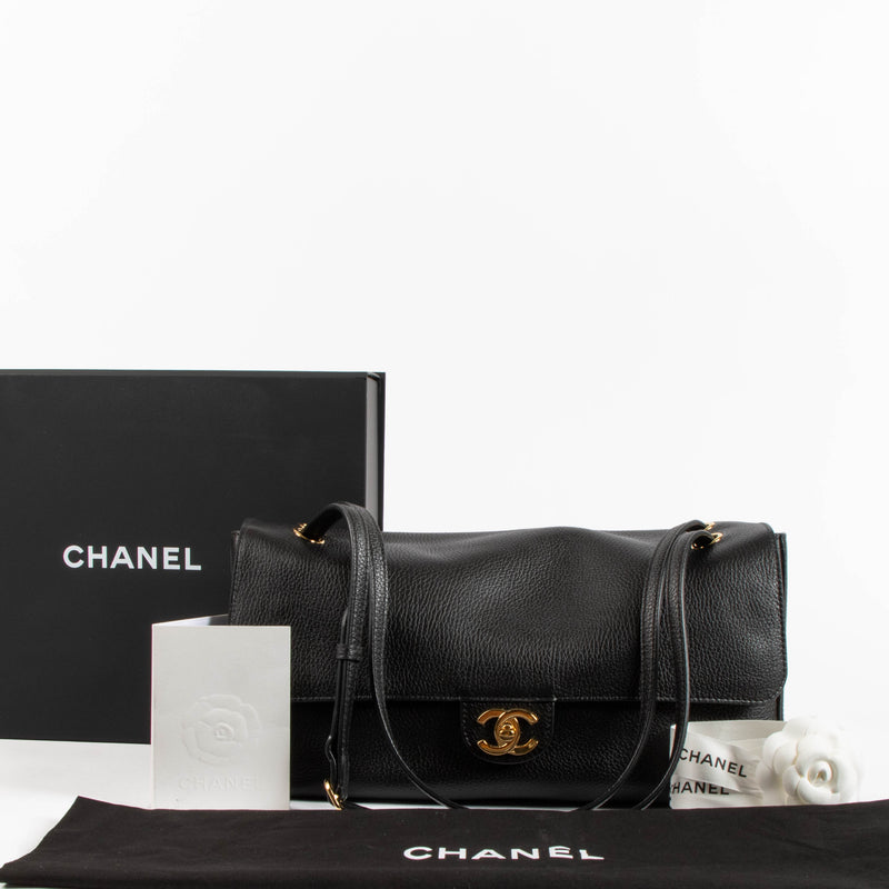 Chanel 26S Black Grained Calfskin Maxi Flap Bag