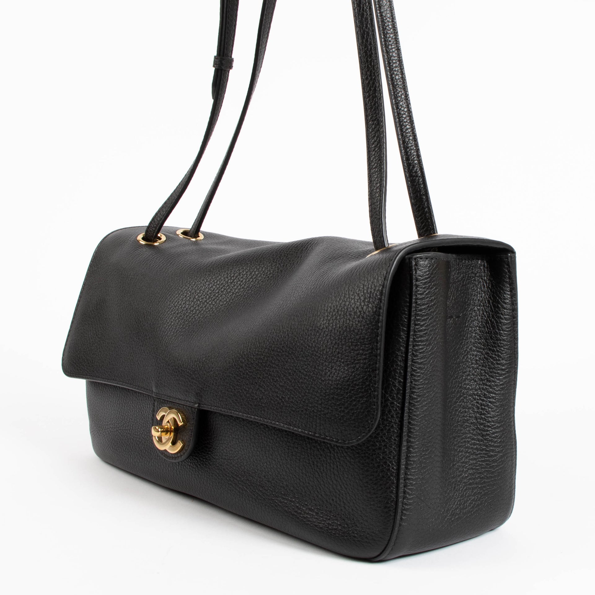 Chanel 26S Black Grained Calfskin Maxi Flap Bag
