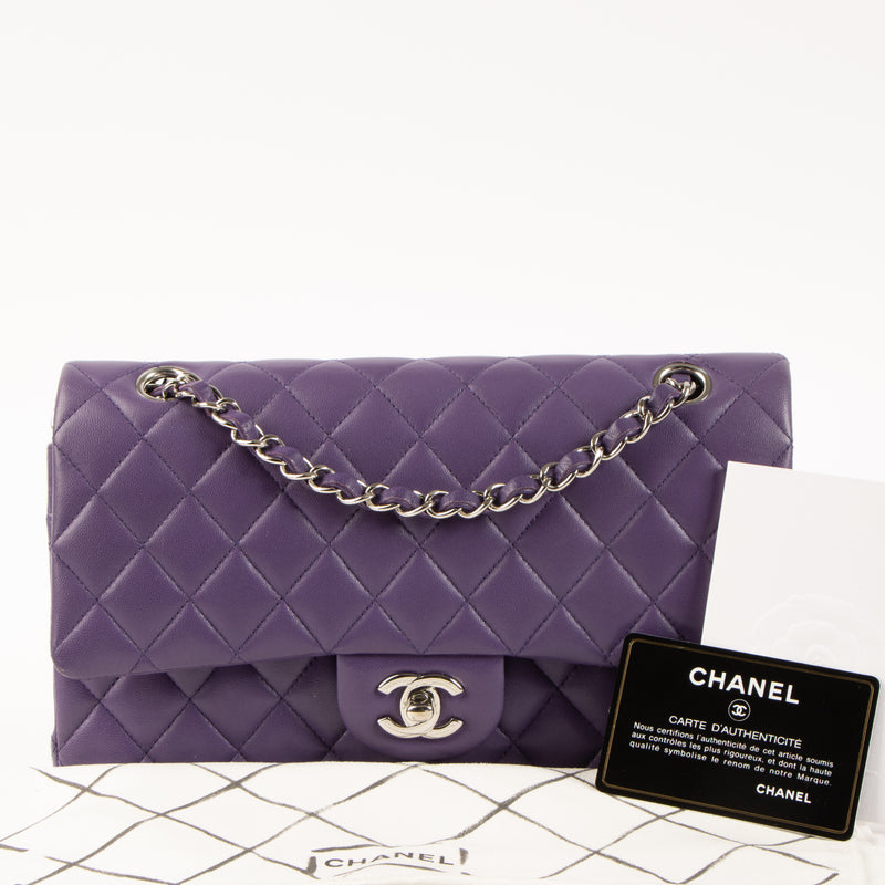 Shop this authentic luxury Chanel Purple Lambskin Medium Classic 11.12 Handbag Pre-Loved on Labellov.com