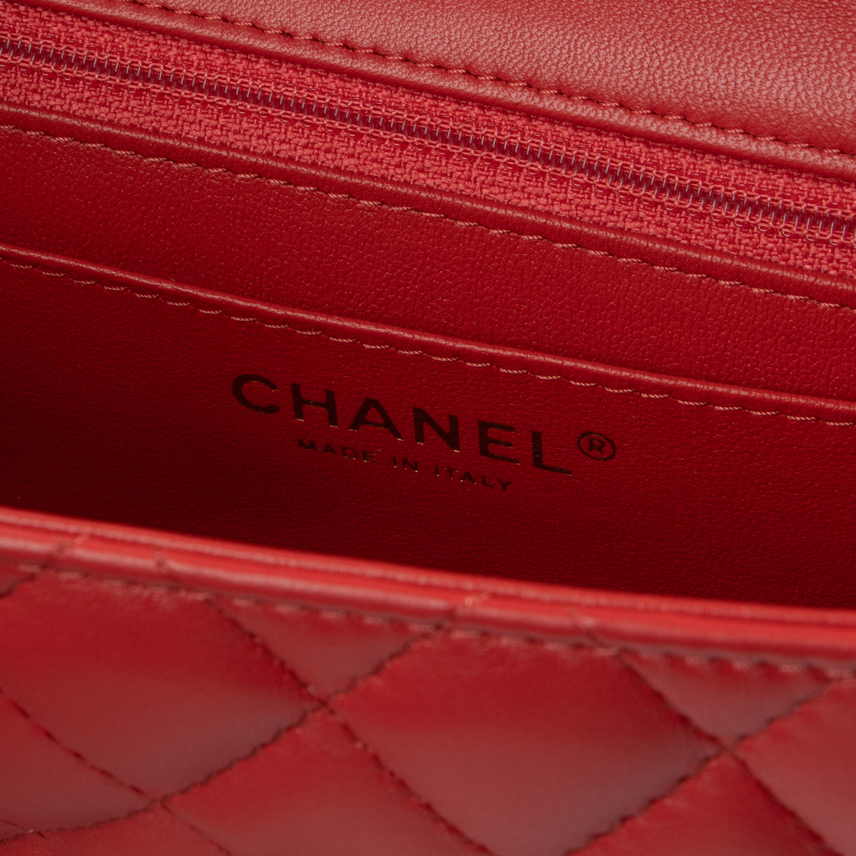 Shop the authentic Chanel Red Lambskin Mini Square Classic Bag on Labellov.com.