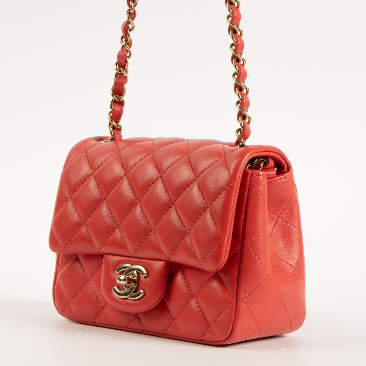 Shop the authentic Chanel Red Lambskin Mini Square Classic Bag on Labellov.com.