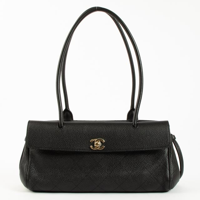 Chanel 26S Black Grained Calfskin Small Urban Essential East West Shopping Tote Bag