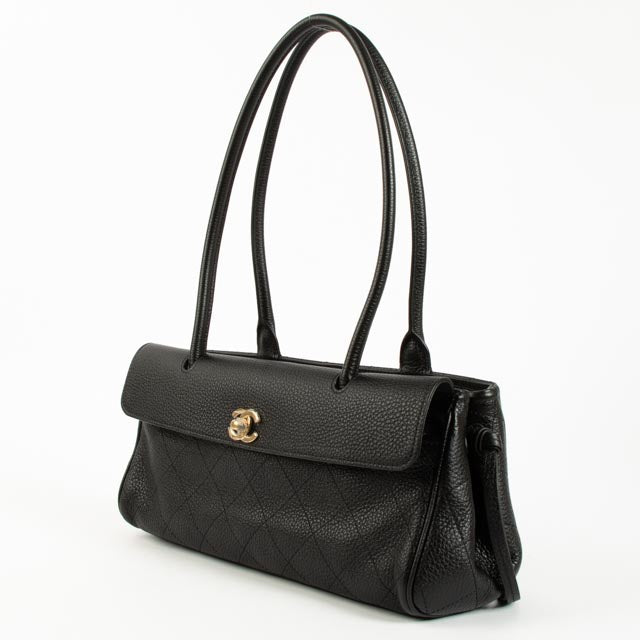 Chanel 26S Black Grained Calfskin Small Urban Essential East West Shopping Tote Bag