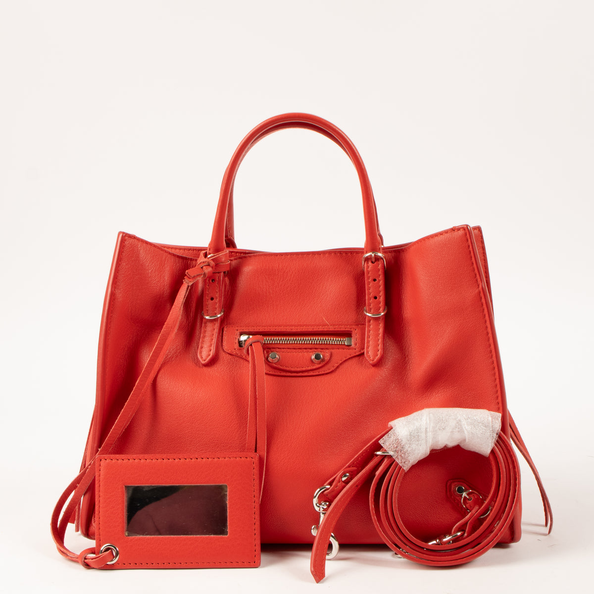 Shop this authentic Balenciaga red Mini Leather Papier A6 Zip Around Satchel pre-loved on Labellov.com