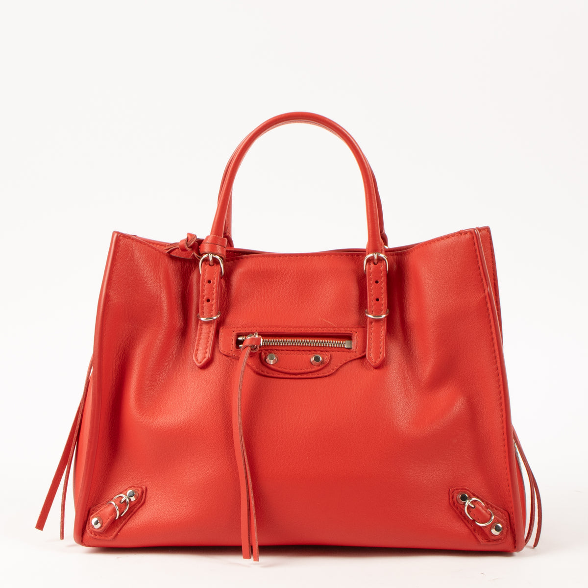 Shop this authentic Balenciaga red Mini Leather Papier A6 Zip Around Satchel pre-loved on Labellov.com