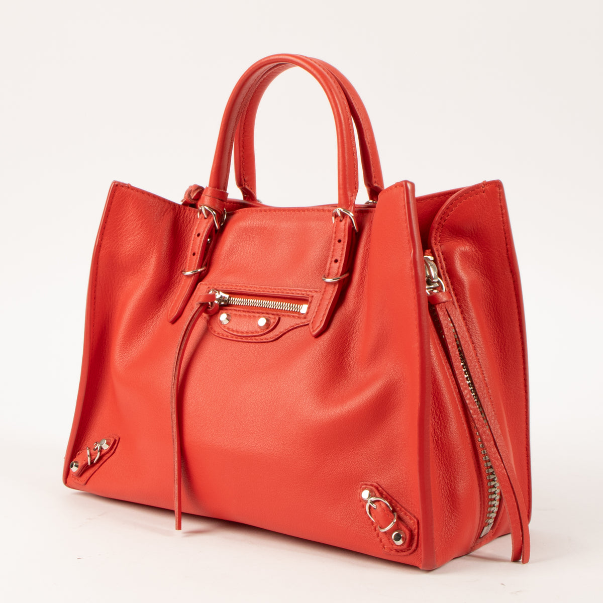 Shop this authentic Balenciaga red Mini Leather Papier A6 Zip Around Satchel pre-loved on Labellov.com