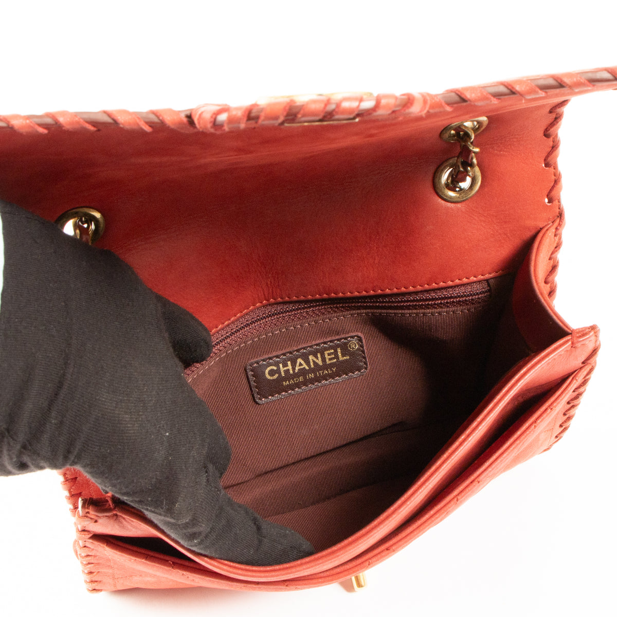 Shop this authentic Chanel red Small Quilted Iridescent Calfskin Happy Stitch Flap pre-loved on Labellov.com