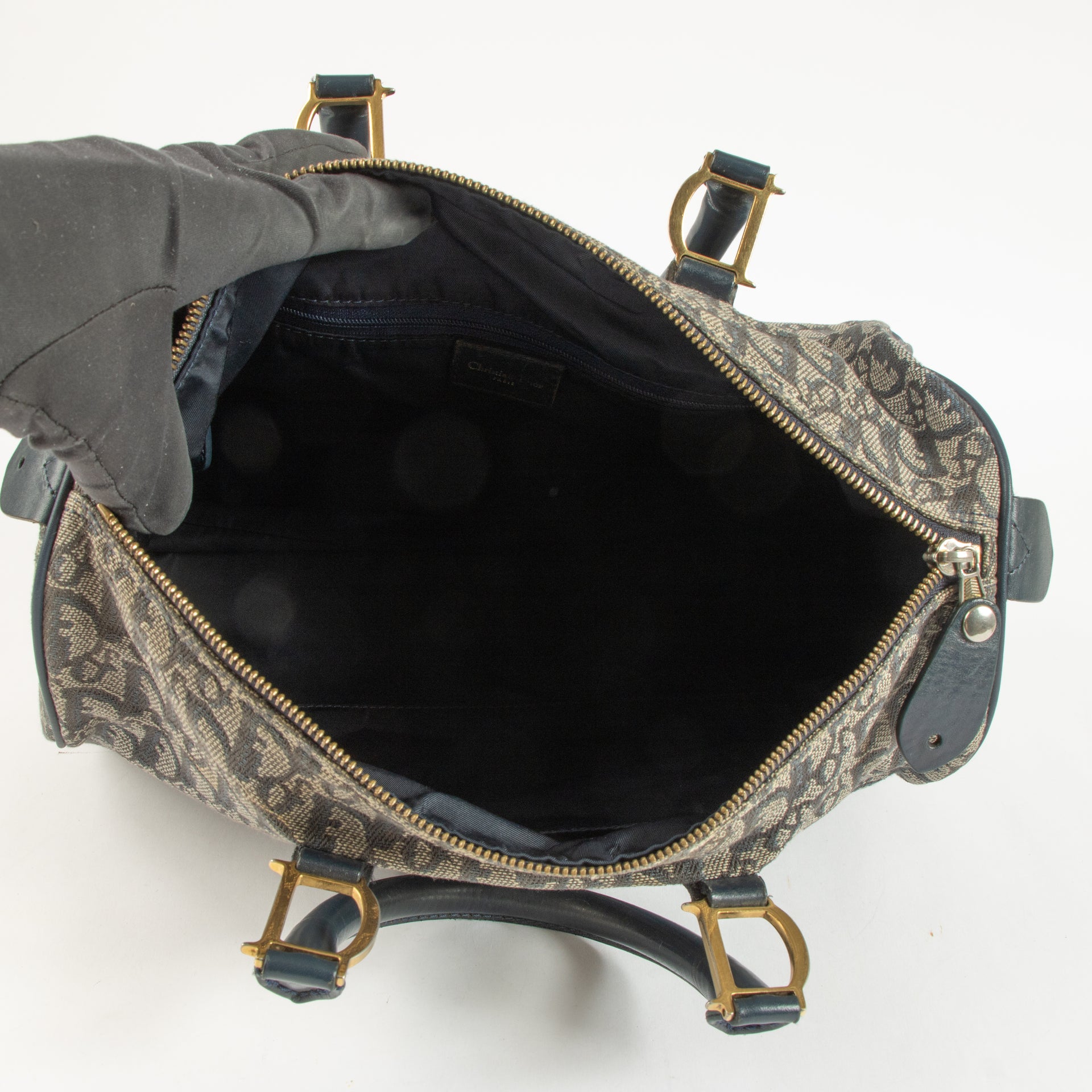 Christian Dior Blue Oblique Canvas Small Boston Bag