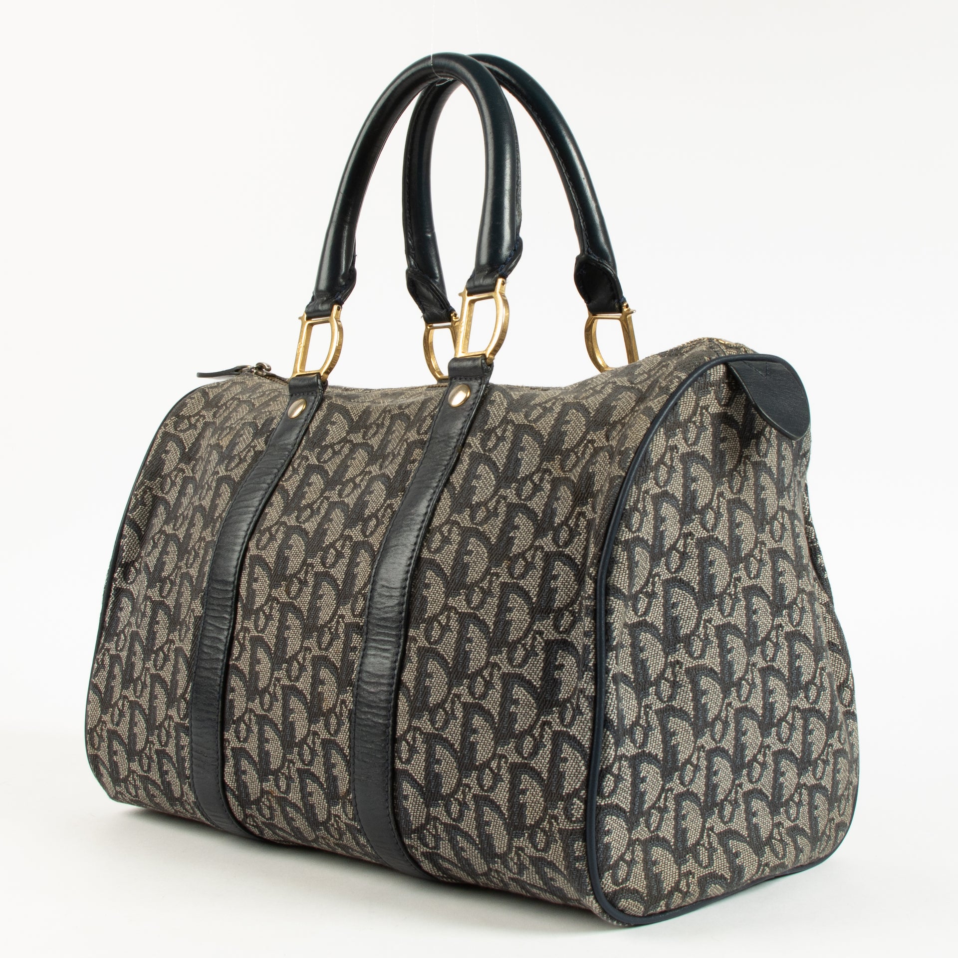 Christian Dior Blue Oblique Canvas Small Boston Bag