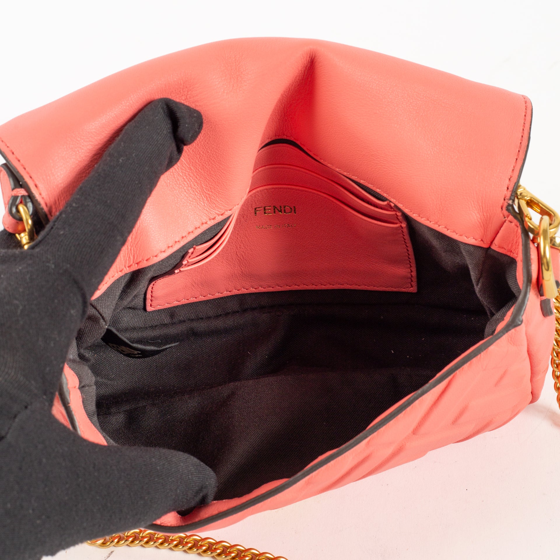 SpicePR Fendi Pink FF Embossed Leather Mini Baguette Bag