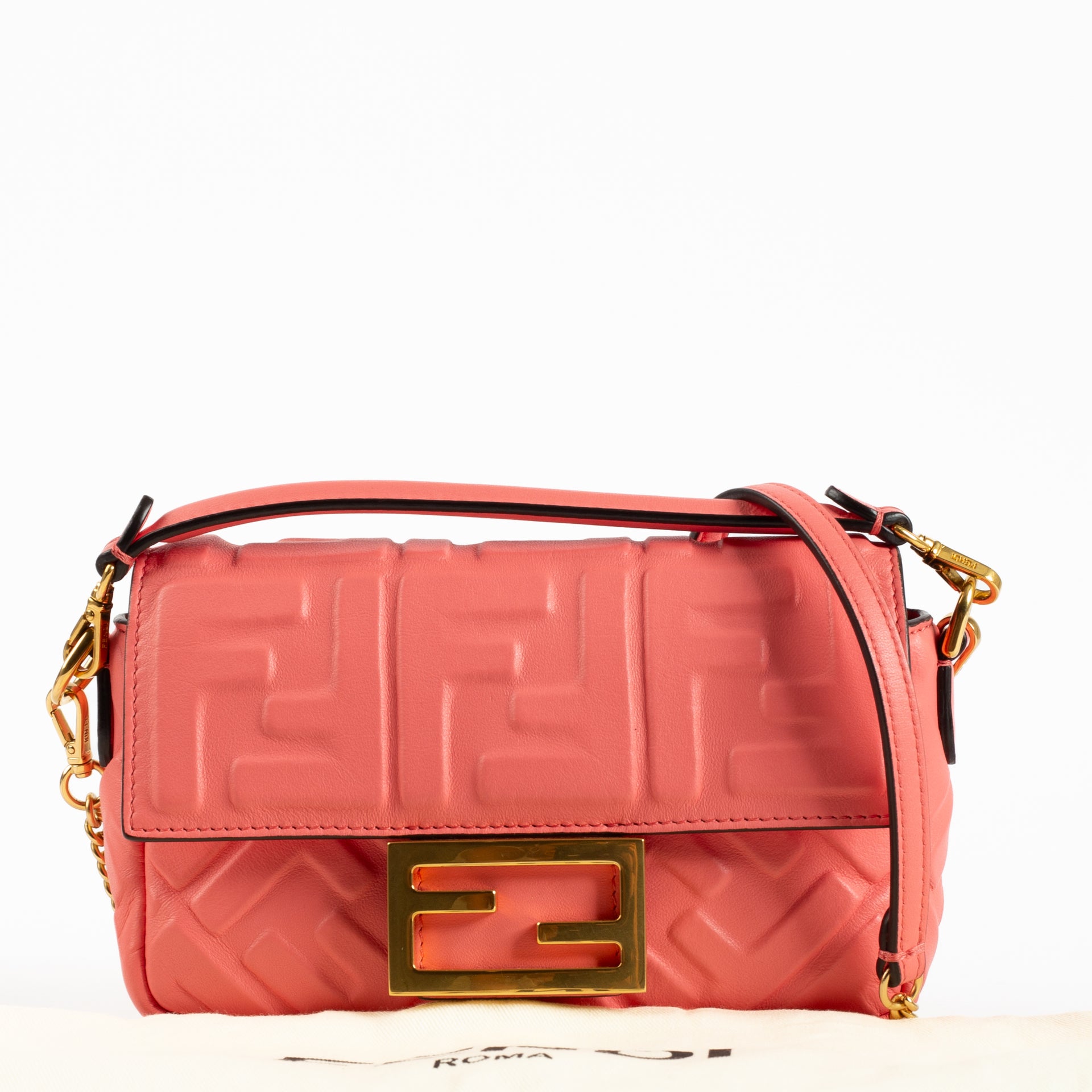 SpicePR Fendi Pink FF Embossed Leather Mini Baguette Bag