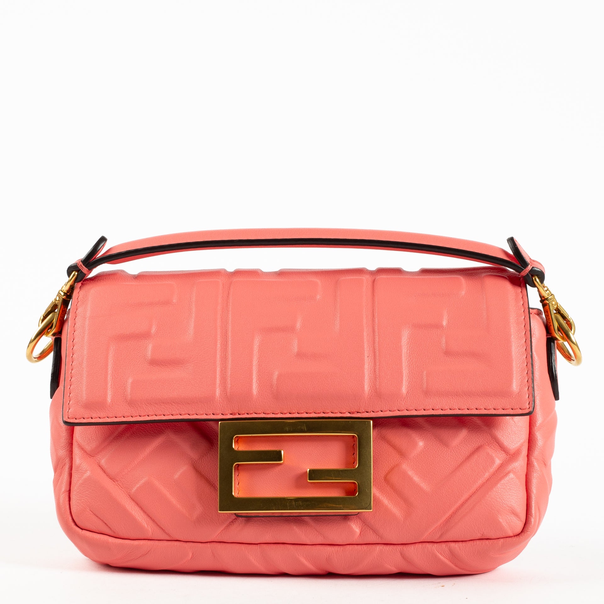 SpicePR Fendi Pink FF Embossed Leather Mini Baguette Bag