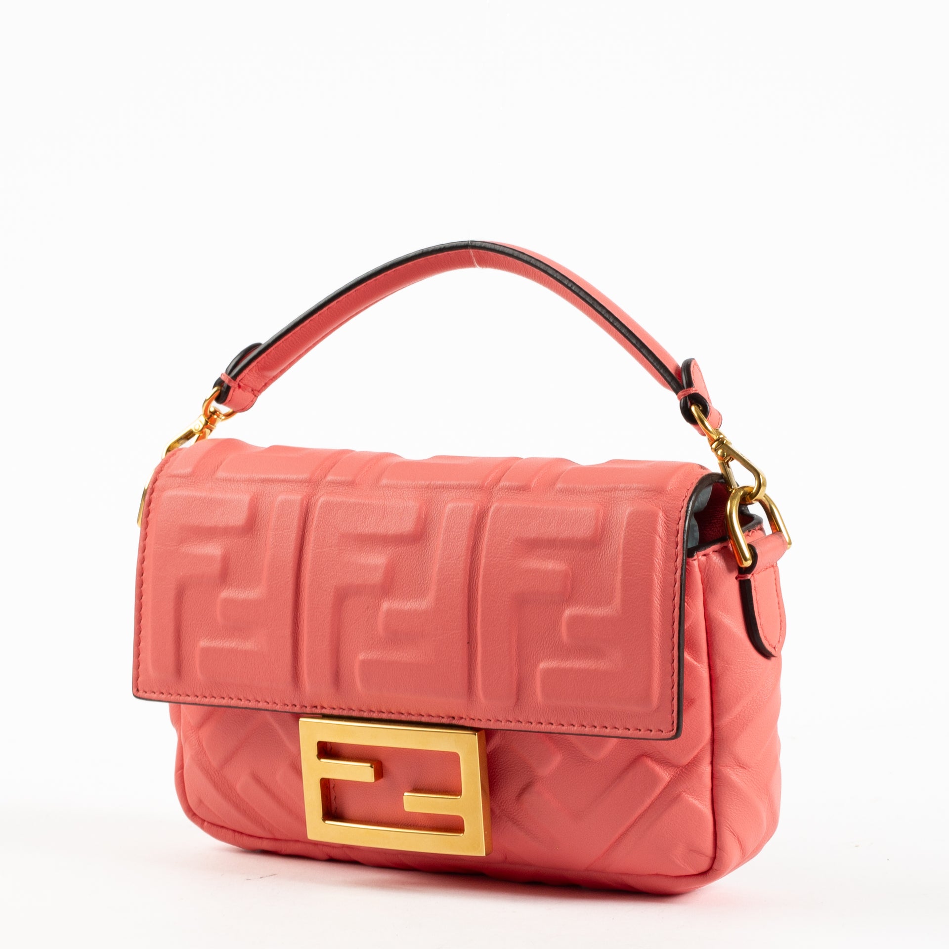 SpicePR Fendi Pink FF Embossed Leather Mini Baguette Bag