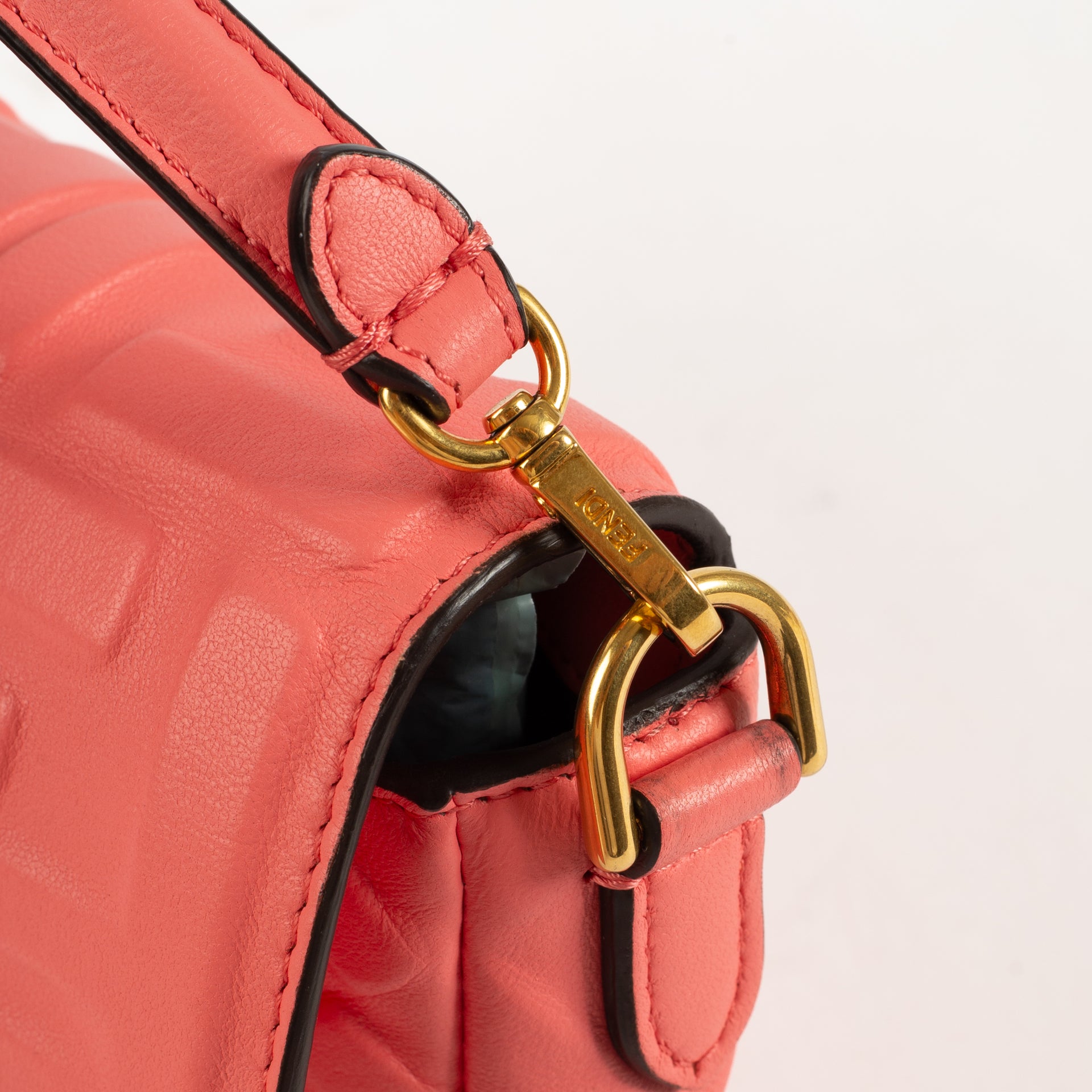 SpicePR Fendi Pink FF Embossed Leather Mini Baguette Bag