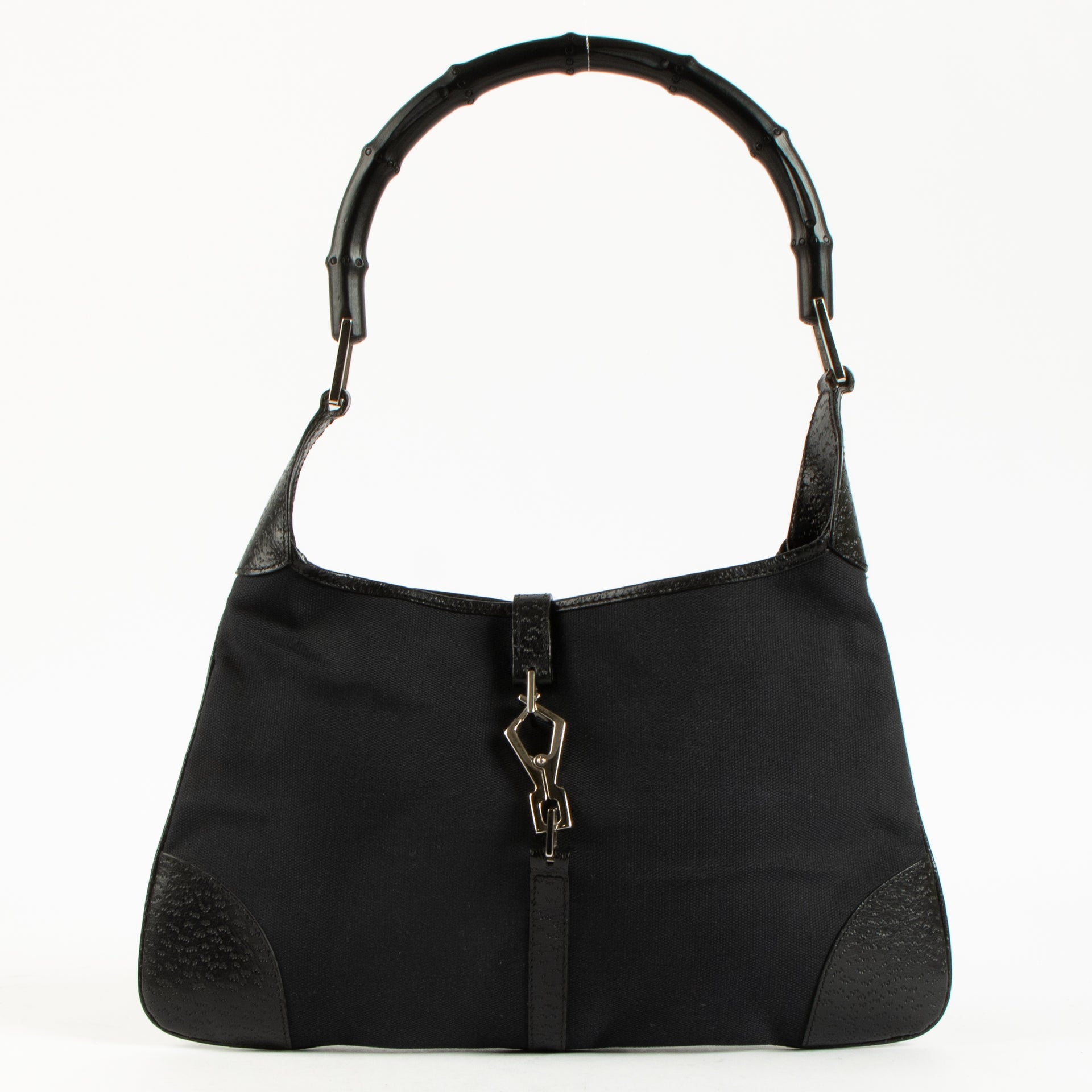 Gucci Black Canvas Bamboo Jackie Hobo Bag