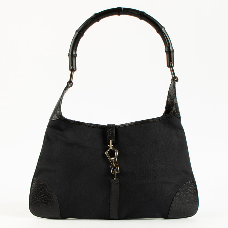 Gucci Black Canvas Bamboo Jackie Hobo Bag
