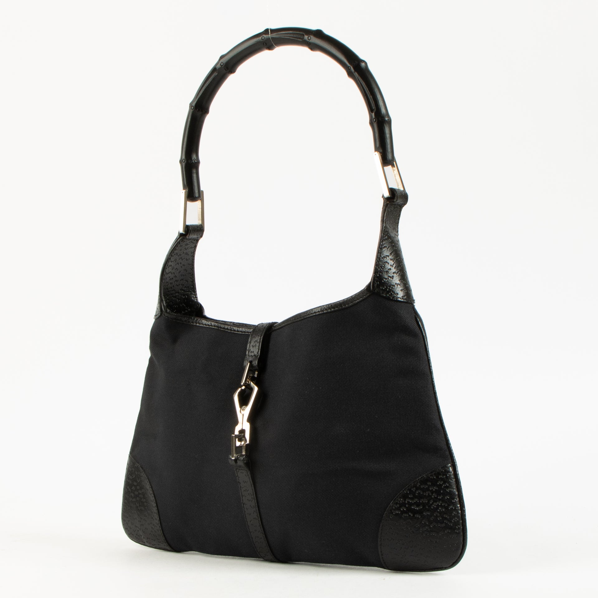 Gucci Black Canvas Bamboo Jackie Hobo Bag
