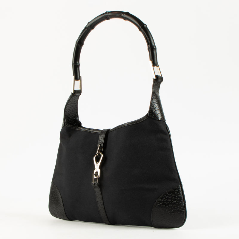 Gucci Black Canvas Bamboo Jackie Hobo Bag