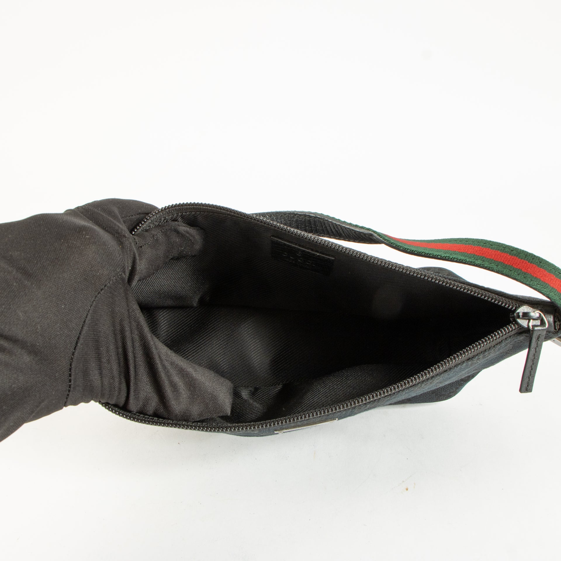 Gucci Black GG Canvas Tag Web Boat Bag
