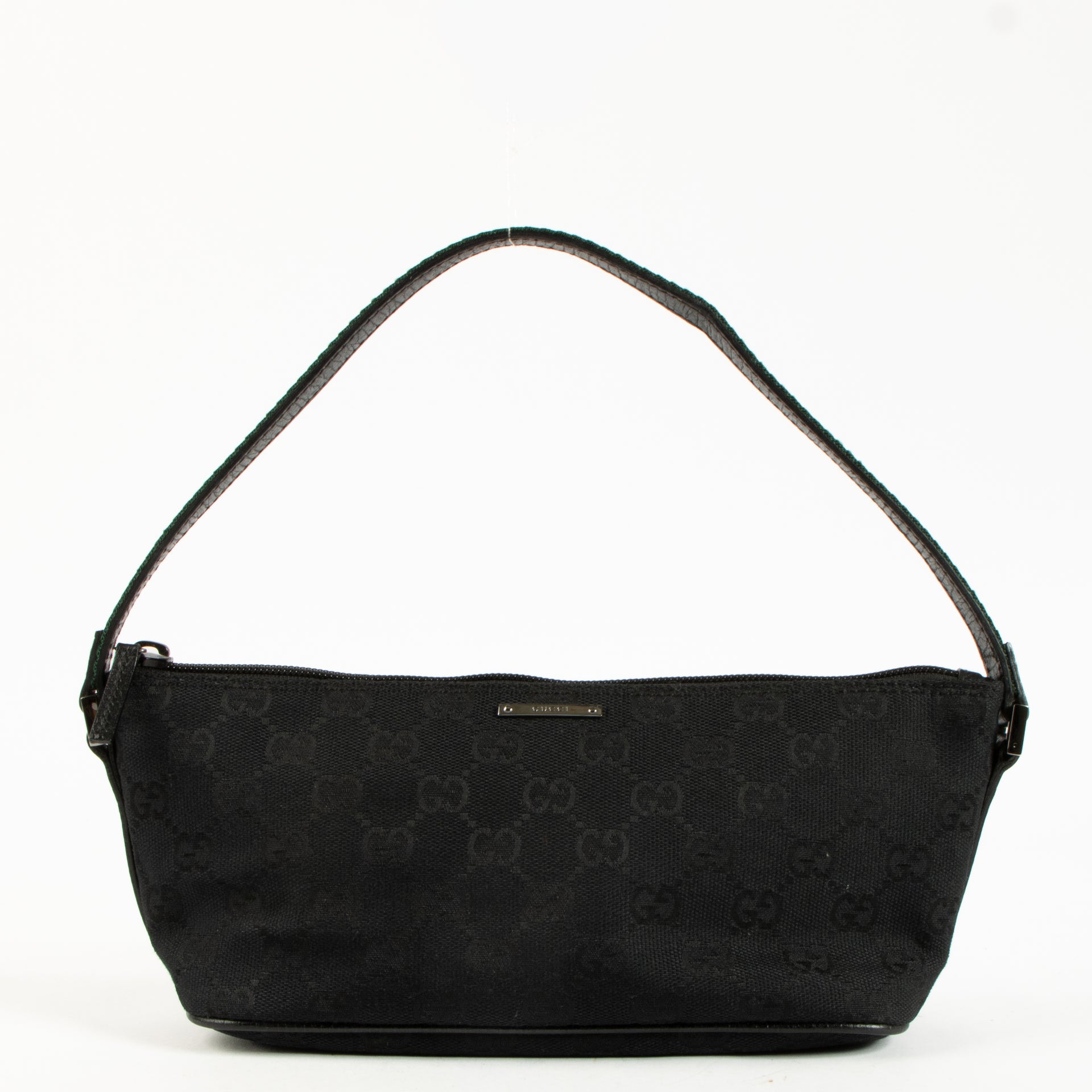 Gucci Black GG Canvas Tag Web Boat Bag
