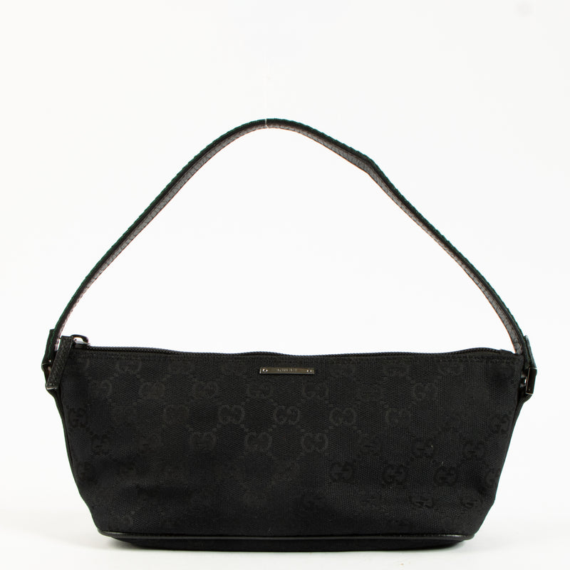 Gucci Black GG Canvas Tag Web Boat Bag