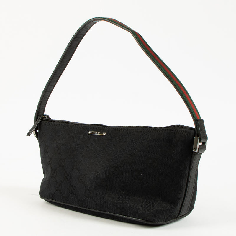 Gucci Black GG Canvas Tag Web Boat Bag