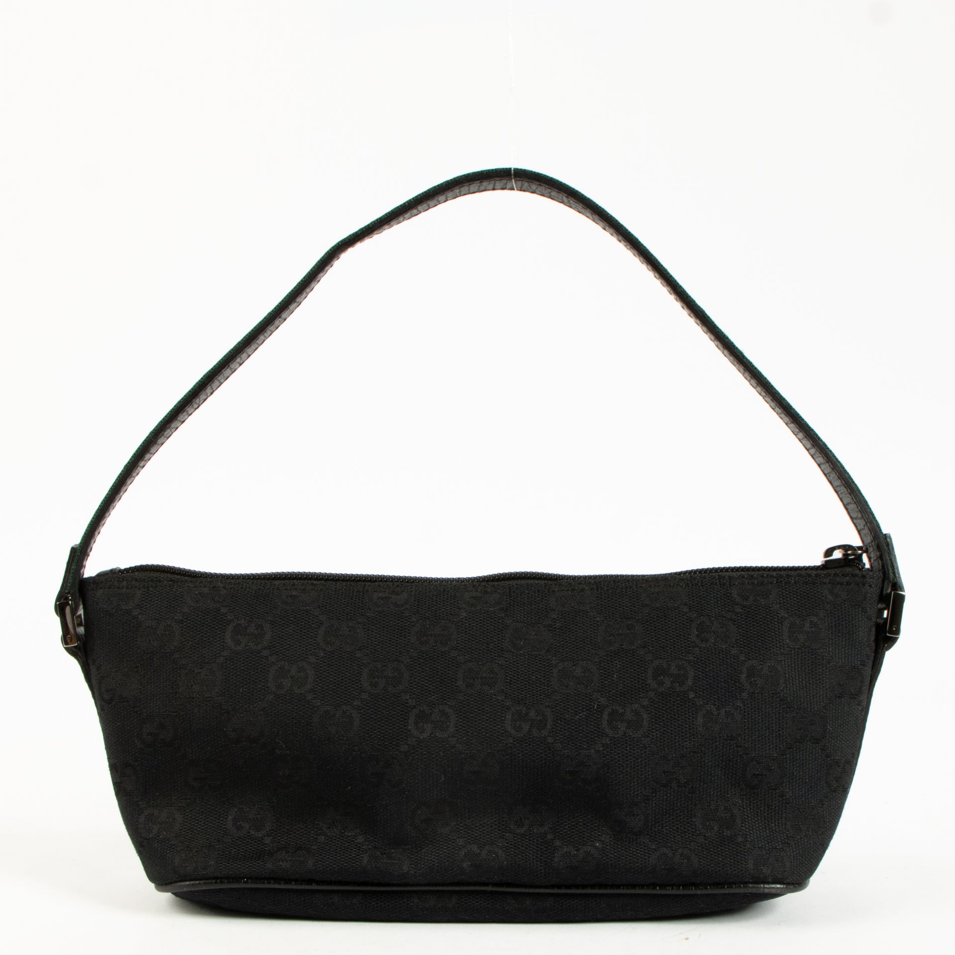 Gucci Black GG Canvas Tag Web Boat Bag
