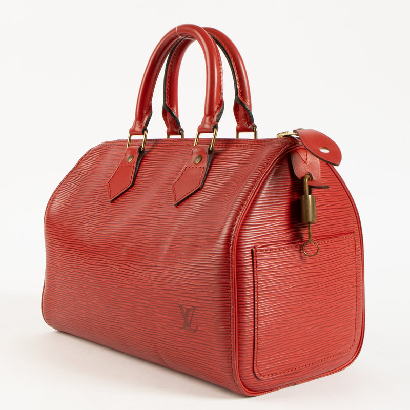 shop safe online authentic Louis Vuitton Red Epi Speedy 25 Bag
