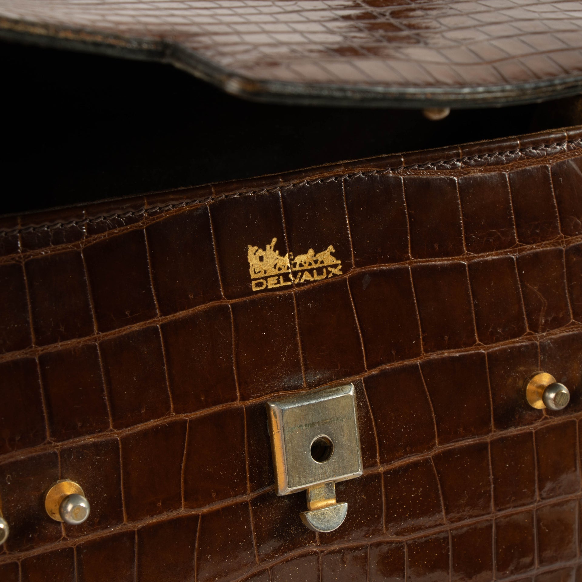 Delvaux Vintage Brown Shiny Crocodile Tempête PM Bag