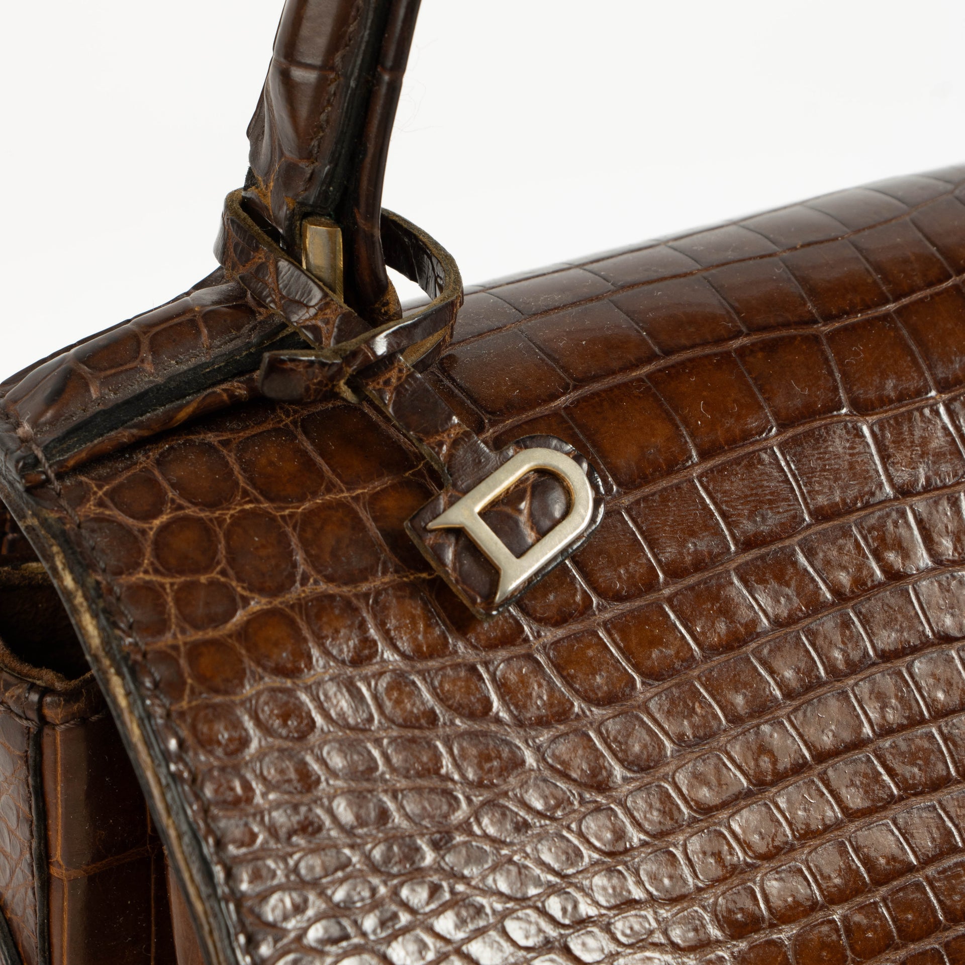 Delvaux Vintage Brown Shiny Crocodile Tempête PM Bag