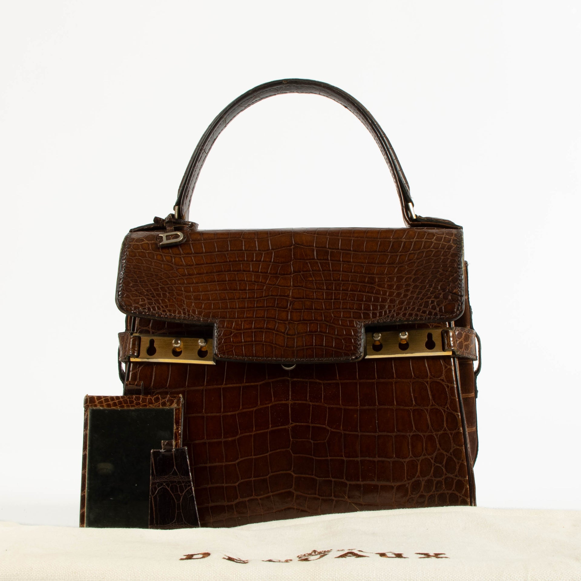 Delvaux Vintage Brown Shiny Crocodile Tempête PM Bag